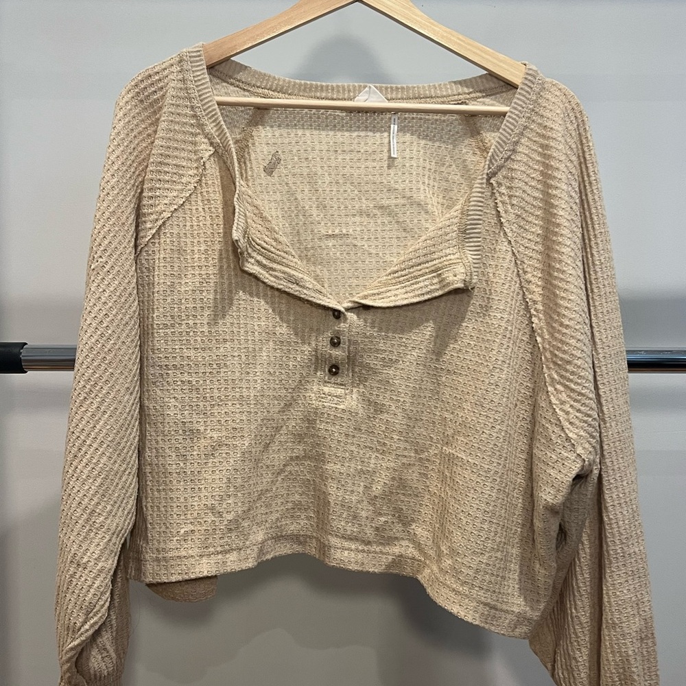 Urban Outfitters Cream Crop Blouse with Bib Collar